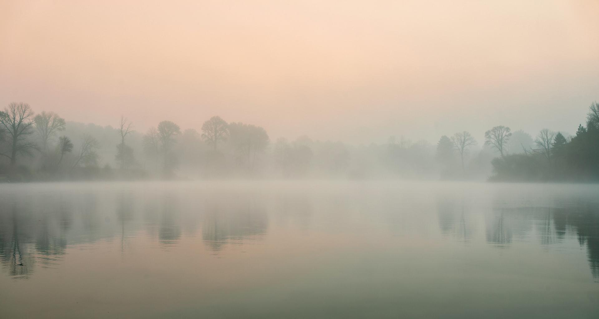 Calm misty landscape at dawn
